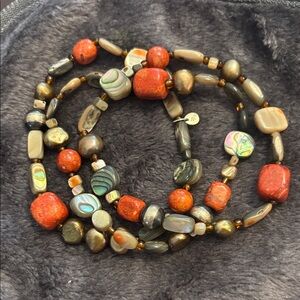 Silpada Tuscan Sun Abalone stretch bracelet coral, pearls, and abalone shell.